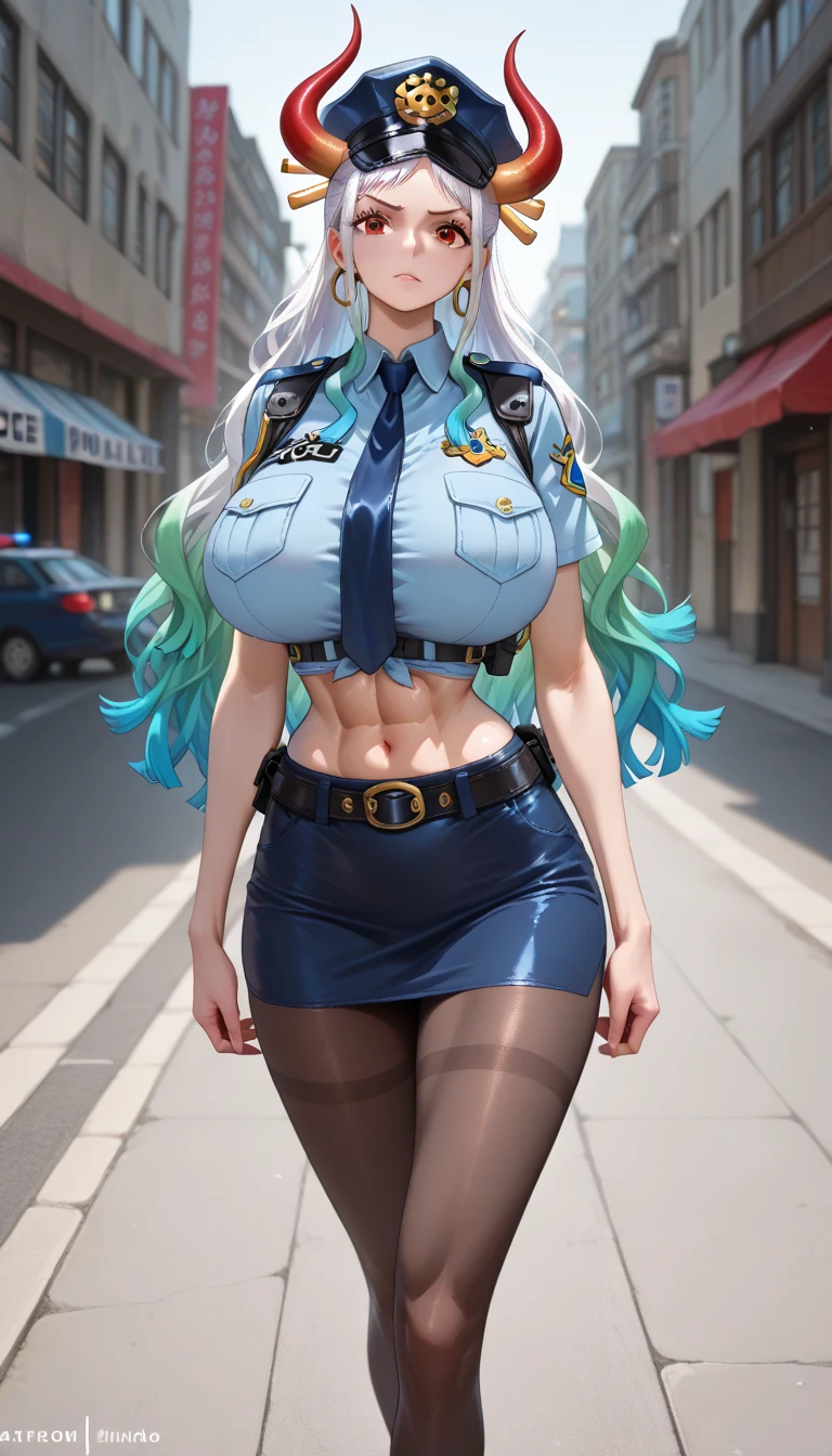 Jenny Elf, Beautiful policewoman, sit, Perfect legs, ((Put your hands behind your back)), Unbutton your shirt, plump, Huge rift, Lipstick, Smile, cap, ((Solid color background:1.3))(((Full and soft breasts,)))(((Huge breasts))) (((Cleavage))) (Perfect curvy figure),