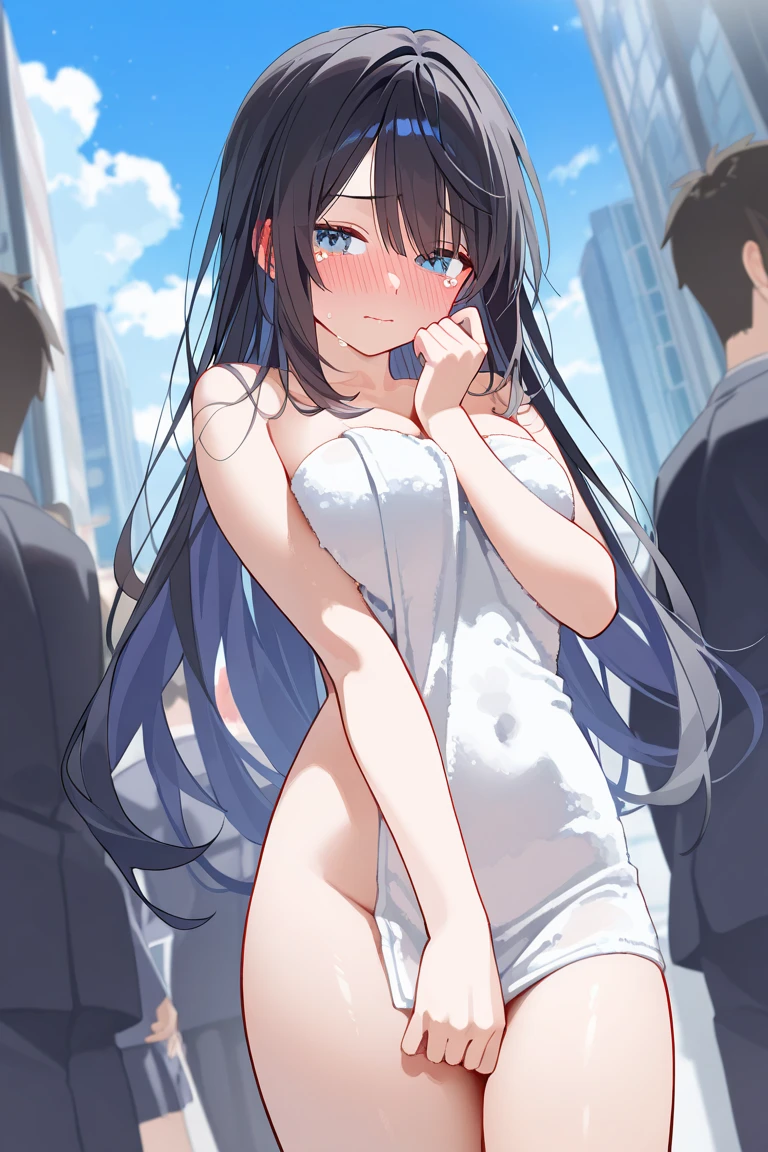 (high resolution:1.3), (16k, Detailed Images), Naked girl being groped by men、thigh、Embarrassing、Crying face, (Numerous guys:1.5)