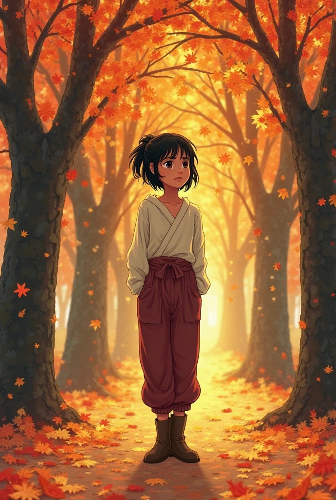 Book Cover — “Advice sold and poems lived”
Author: Anielle Medeiros

Character:

Adult brown girl, light, yellowish skin tone, Black features. 

dark brown hair, Short medium. Sem franja!  split on the side.  

Penteado: dark hair, lisos,  split on the side. 

looking to the side and up (pensativa)


Visual Style:

hairstyle

Japanese clothing: Long arm-length hip-length blouse, apertada,  cor preta. 
Burgundy pants, apertada. 
Footwear, Knee-length boot. 


Scenario: autumn leaves falling, sunset light, illuminated tree path

An aura of soft hope surrounding the character

Palette: warm tones


Text:

Title: Advice sold and poems lived

Name: Anielle Medeiros in the footer

Source: poetic handwritten
