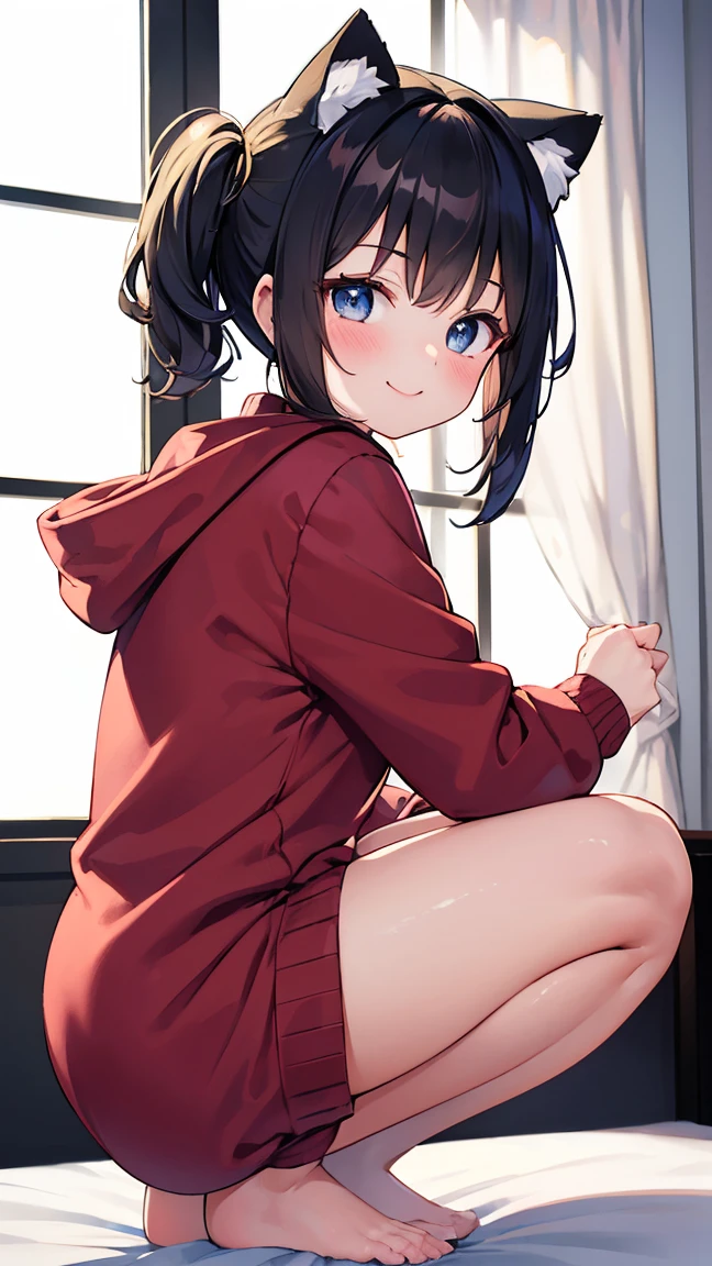 (masterpiece, highest quality, High resolution, realistic pictures, realistic skin:1.1),.
(wearing a red hoodie, denim mini skirt, loose socks:1.1),.
one girl, beautiful eyes, shining eyes, brown hair, medium long hair, university student, Location: Living room in the apartment, (sit flat on one floor), (sit flat on one floor), (sit flat on one floor), (sit flat on one floor)
(Sit flat on the floor with your legs bent back:1.5),.
(Panties are slightly exposed between the skirt and thighs: 1.5),
(simple light blue cotton panties: 1.5),
(A provocative grin: 1.5),
NSFW