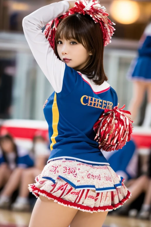 japanese girl、girl in her 20s、perfect body shape、Transparency、big breasts、Cheerleader Uniforms、fiery idol pose、big breasts、shiny thighs