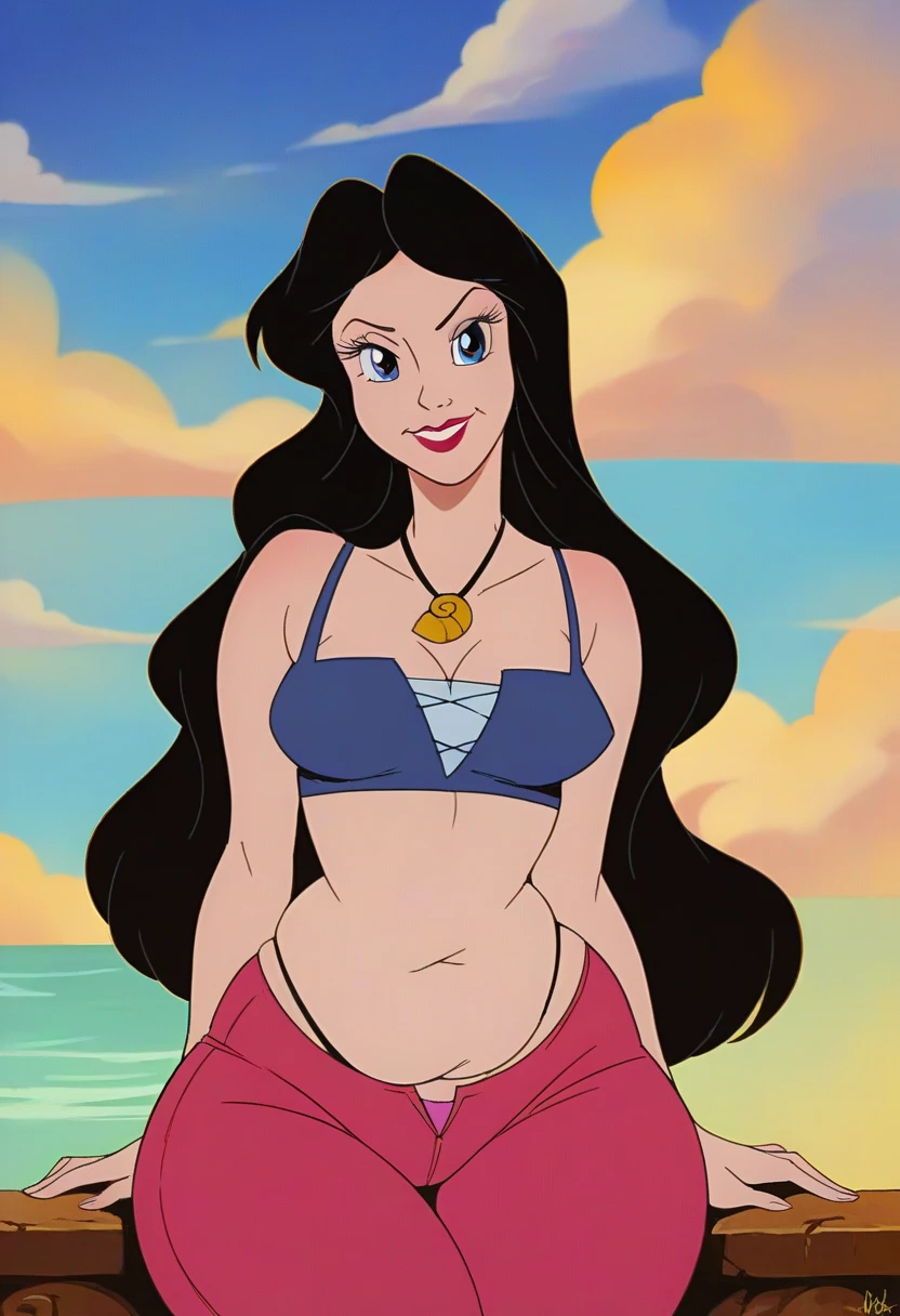 mean Curvy blue eyed girl with long wavy black hair and small breasts masturbating, (cruel_expression):4.0, futanari:2.0, (erect penis), transparent dress