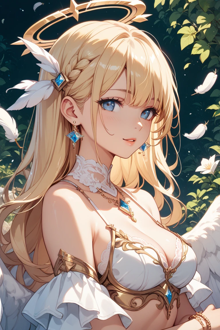 angel、beautiful girl、beautiful white feathers、blonde shortcuts