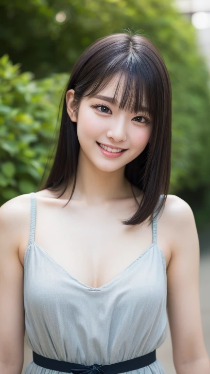 (Realistic:1.4, 8K), Highest quality, masterpiece, Ultra-high resolution, (Cinematic lens effects), (Beautiful Face), (Brown Hair:1.3, bangs, Long Hair), Highly detailed skin and facial textures:1.3, Sunburned skin:1.0, perfect small breasts, Shining Legs, Limb details, (Gal Makeup, eyeliner, Lip gloss, Beautiful erotic eyes:0.85), Sexy Face:0.8, (Beautiful Eyes, Thick lips, A taste of beautiful eroticism:0.85), (Too cute beauty:0.9), (Looking into the camera), Sexy underwear(Wear random underwear)、Are standing、((smile、See through、Very small breasts、View from the front、))、Lots of eyelashes、skeletally correct、1 girl、Slim figure