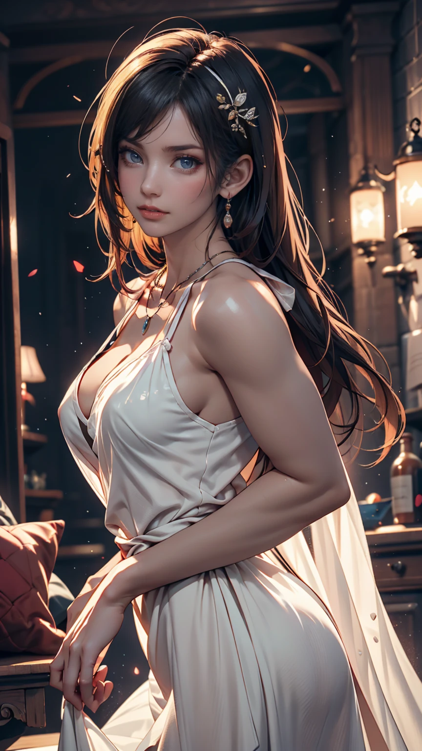 One person, alone, Promotional Art, By Mika Picazo, masterpiece, Exposing shoulders, ponytail, View your viewers