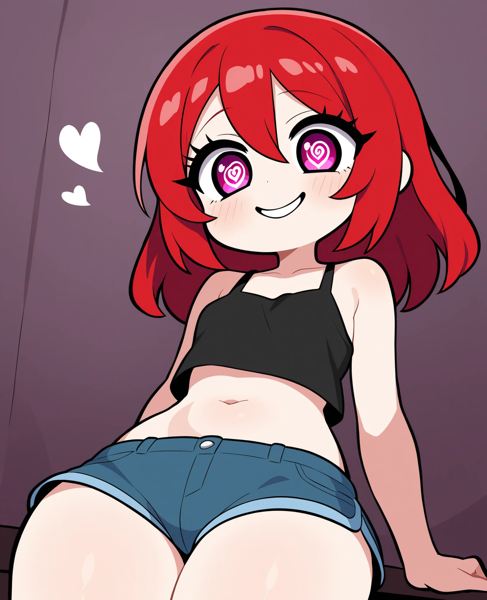 beauty Married Woman Age 30 red hair medium hair charming glamour tank top shorts sexy disgusting expression smile From the side of the whole body spiral eye