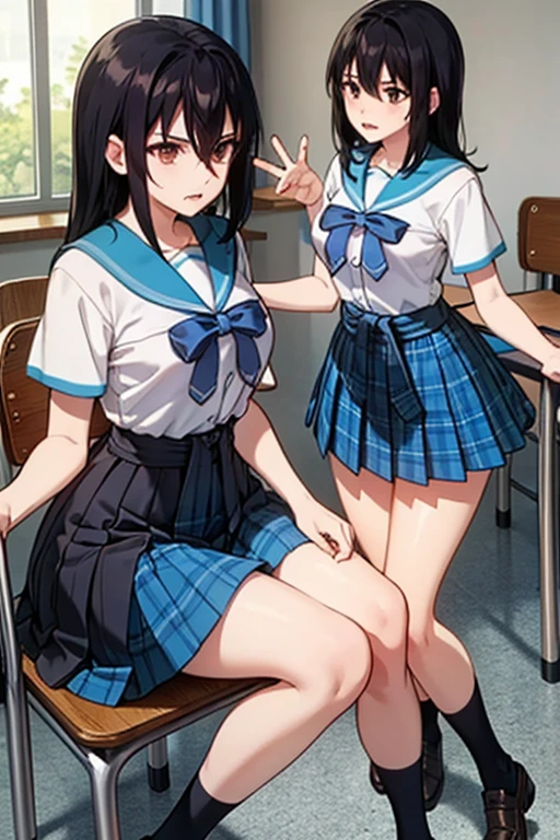 High school girl classroom gangbang creampie black hair short sailor uniform small breasts yellow cardigan lots of semen underwear exposure
