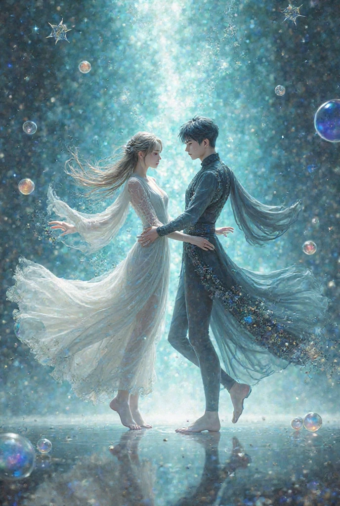 Create me a scene from an anime that dances with its partner 