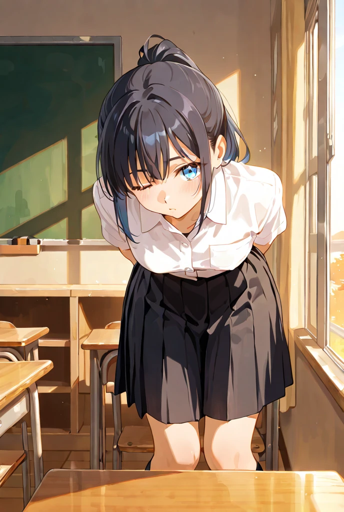 NSFW、masturbation、pussy,very detailed、masterpiece、highest quality、Ultra high decomposition energy A、8K high resolution、Clear like a photo、ultra high resolution、Gradation depiction、photorealistic、Japan、indoor、open pussy, all fours, 、based on anthropology、girl、detailed eyes、Funny face、short hair、wet body, School Uniform、blue shirt, blue skirt, nsfw,orgasm face,(Lift up the skirt:1.4),,(pubic hair:1.2),(cameltoe:1.2),(love juice:0.7), (frown:1.2),(angry:1.2),contemptuous,disdain,,(hate:1.3),looking down,elegant,active angle,dynamism pose, outdoors, (embarrassed,nose blush:1.3),from below、masturbation, dildo