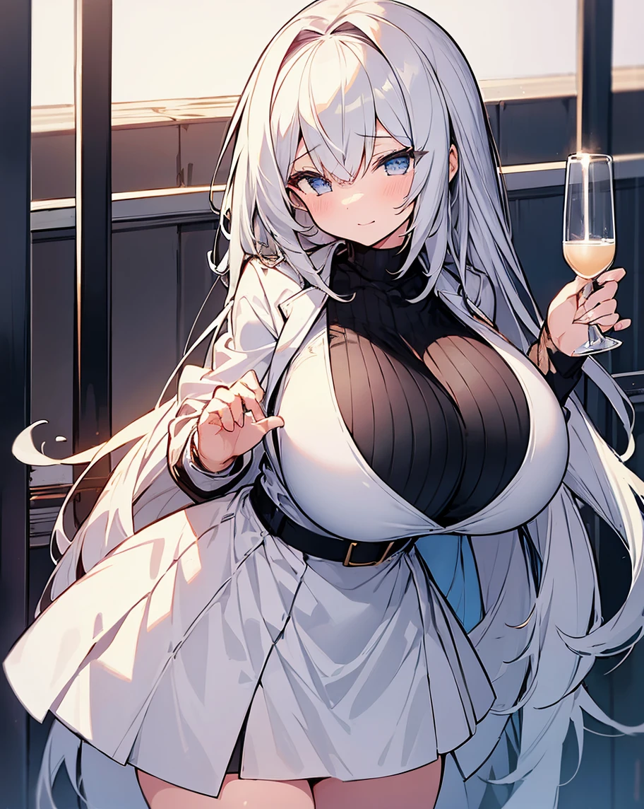 (masterpiece, Highest quality),Night Park, 1 sitting white haired girl, Blush cheeks and embarrassed face, Open your legs wide with both hands, Short skirt, The cleavage is exposed, Blurred foreground