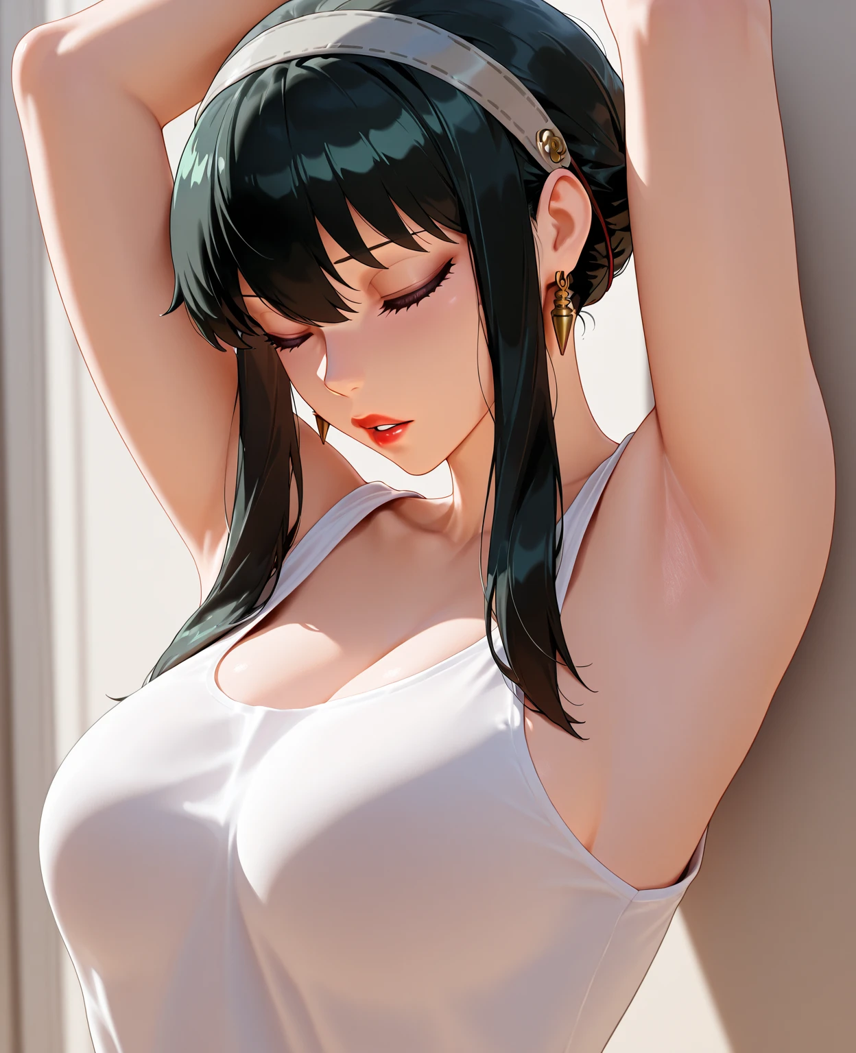 1 Female,High definition,high resolution,Ultra-realistic,8K, videl2, solo, blue eyes, black hair, twintails,European,sexy,Dynamic Angles,private teacher,A little sheer underwear,Red underwear,blush, huge , nipples ,show , Sports bra, micro sports bra, erect nipples , Open breast sports bra , Point of view from above, White Loose blouse, loose blouse , full breasts ,