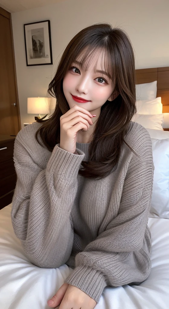 (highest quality、table top、8K、best image quality、Award-winning work)、one beautiful woman、(bright red long knit:1.2)、(Precise and perfect red long knit:1.2)、(red long knit:1.2)、Shining beautiful skin、Fair-skinned super high detail skin、(accurate anatomy:1.2)、The most classy apartment living room、The most classy living room interior、A gentle smile looking at me、(close up of a woman:1.2)、Standing gracefully、(stand gracefully:1.1)、Very bright and clean、(blurred background:1.1)、photo portrait、(low contrast:1.1)、(Draws softly and smoothly:1.1)、very romantic、very grumpy、very bright、(very bright and refreshing:1.1)、Refreshing colors of youth、illuminated white skin、(The most natural and practical real furniture arrangement:1.1)、(The most classy apartment living roomに立つ:1.1)、very bright and vivid、(Real Yua Mikami'face:1.1)、(Highly detailed Real Yua Mikami'face:1.1)、(Yua Mikami'Perfect face drawn in every detail:1.1)、no makeup