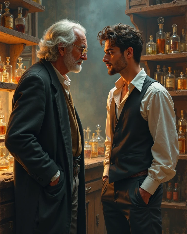 The old perfumer is fascinated by the young man's scent'un parfum.