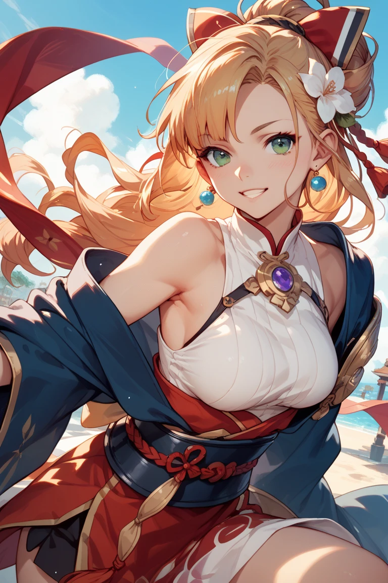 young woman wearing a sarashi and a loincloth, masterpiece, best quality, super detail
