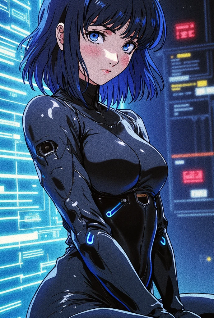 Milf, woman in a futuristic suit, highly detailed face, cool, mom, tomboy, very large breast, (Milf), mature face, (mature female), cybersuit, anime girl wearing tight suit, milfication, Elegant body, navel focus, naked body, gloves, earrings, science fiction, female protagonist, standing, volumetric light, detailed lighting, detailed textures, oppai cyberpunk, biomechanical oppai, masterpiece, best quality eyes, sci-fi background, futuristic landscape, low angle、smooth surface
