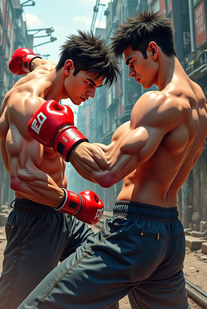 Masterpiece, 一个handsome男人, show breasts, (Inspired by the street fighting universe.) (best quality,realistic),(dark,feel) hole punch camera！（Tyndall light effect！）（lightในโรงภาพยนตร์）,3d! one person,black eye details, The head is smaller.！manชาวฝรั่งเศสและเยอรมันร่างสูงโพสท่าบนเวทีมวย！Perfect red boxing gloves！Drill camera！, Wear boxing shorts。dark skin., （（a lot！））, （（The eyes were full of fierce expressions.！））handsome man, handsome chad chin, handsome and attractive, handsome and elegant, handsome man, ผู้manที่เซ็กซี่, masculine and handsome, , handsome, Attractive posture, 有吸引力的man, ผู้manที่น่าดึงดูด,manอายุ 20 ปี！Look up slightly.，Cominan wore boxer shorts and red boxing gloves.（Close-up photo！)）炫耀他The chest is furry.。（展现The chest is furry.），），(short beard），Wear boxer shorts！展现The chest is furry.），)，(使用short beard，）Headspace！Looks charming and serious，（handsome男人，perfect body anatomy，Details of the face of a beautiful person，perfect feet，perfect hand！Front photo！！ best quality, high resolution, man focus, focus only, stalwart, bouncing, The chest is furry., man, 一个handsome男人, mechanical, mechanical's outfit, light, amazing composition, front view, human development report, Volumetric light, Top quality, elegant, a lot詳細