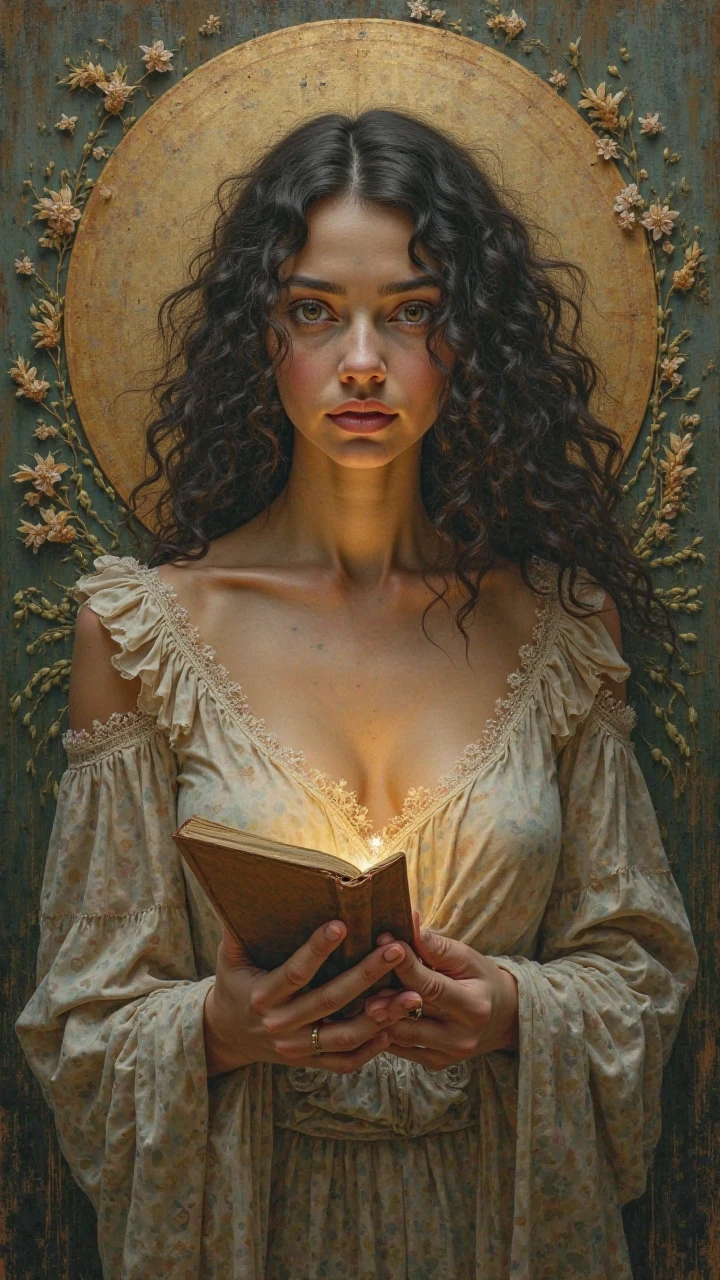 Create the Virgo zodiac sign image with a portrait , Transmit characteristic energy,symbols and colors of the sign 