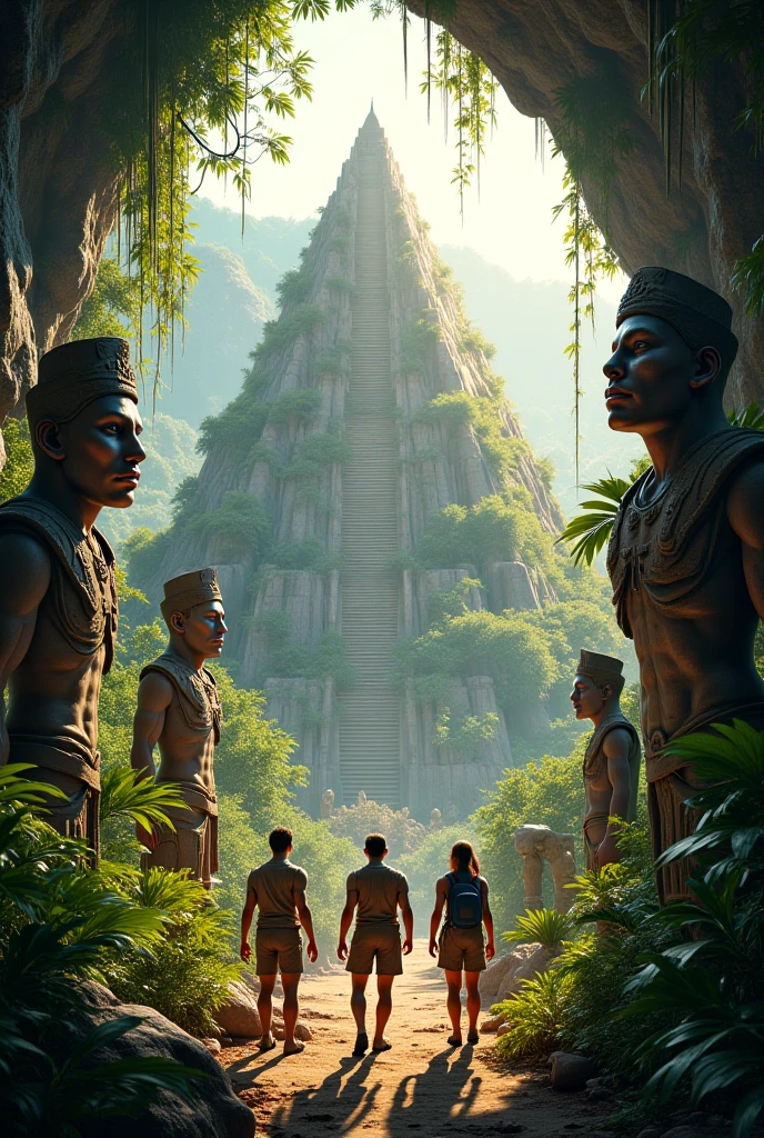 Two Mayan gods creating wooden men while other wooden men walk between them