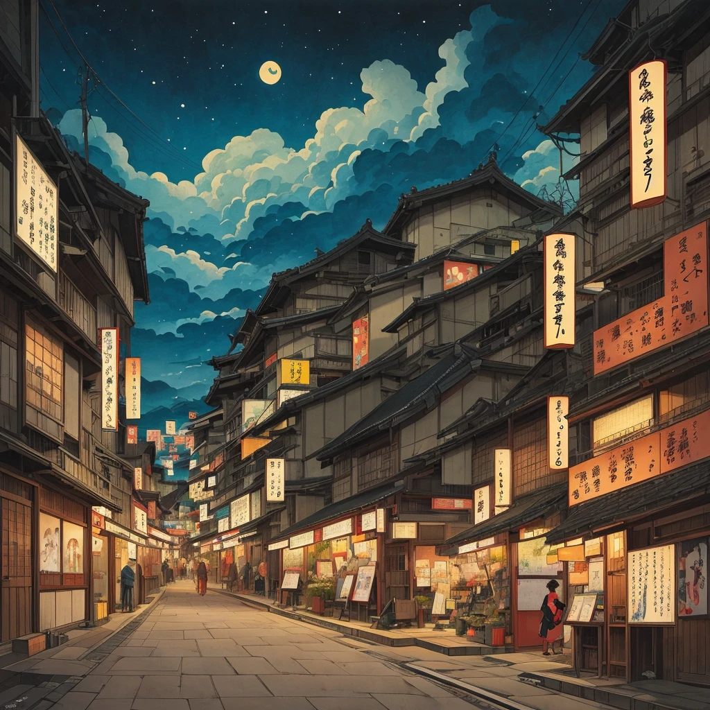 A national treasure-grade Ukiyo-e thumbnail likely to be in a museum， Landscape，モチーフに猫と5月に咲く花を加えた Landscape，An atmosphere that combines the severity of Ukiyo-e with the pop feel of contemporary art，ridiculous and grotesque like Aida Makoto's work，Subdued and eerie like Yamaguchi Akira's work，Use bold and vibrant colors， stage has a modern ，The subtlety and astonishment of Junji Ito，High Quality，simple composition