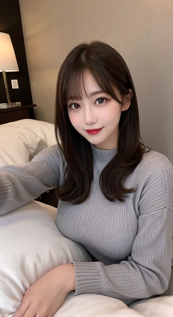 table top, highest quality, shape, Super detailed, finely, High resolution, 8k wallpaper, 完璧なダイナミックな構shape, beautiful and detailed eyes, Gorgeous and stylish black fluffy latest trend Tokyo winter clothes（long sleeve）,ランダムなcute髪,small breasts,natural color lip, bold sexy pose,smile、20 year old girl、cute、look at the cameraのセクシーショット,Always blur the background,perfect and beautiful face,Take only the face,beautiful and detailed face、slim face and style,Big eyes、Do gal makeup,real photos、Shot from below the knee、Luxury condominium top floor room、look at the camera、black tights、sexy legs