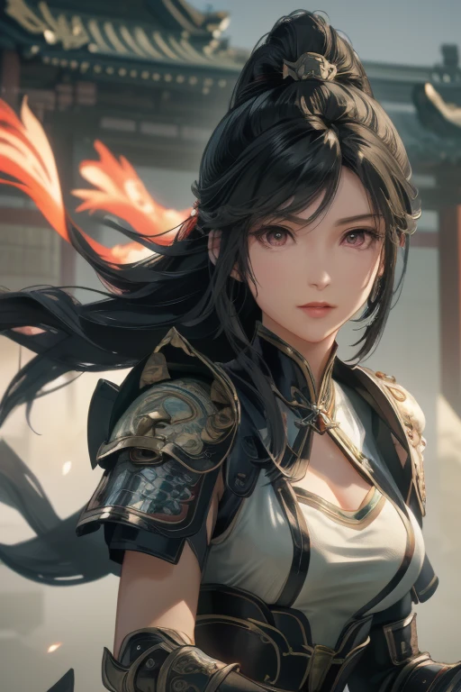 Han Dynasty landscape、Three Kingdoms、whole body、(Armor,4K,8k,high res,Great Performance:1.2)、very detailed, high res,HyperHD、studio lighting、ultra-fine painting、 sharp focus、 Physically Based Rendering、 very detailed explanation、  professional 、 of bright colors、Traditional Chinese painting technique、 Ambient light、 Bright contrasting colors、very detailed eyes and face、 attention to beautiful details、 Light on the face、Girl Wearing Chinese Silver Armor、eyes are green, perfect body, (((1 woman)))、( Pretty Woman Dress)、is anatomically correct、 Dynamic Gesture、 I blew in the wind 、Chinese armour : 1.3、((black hair))