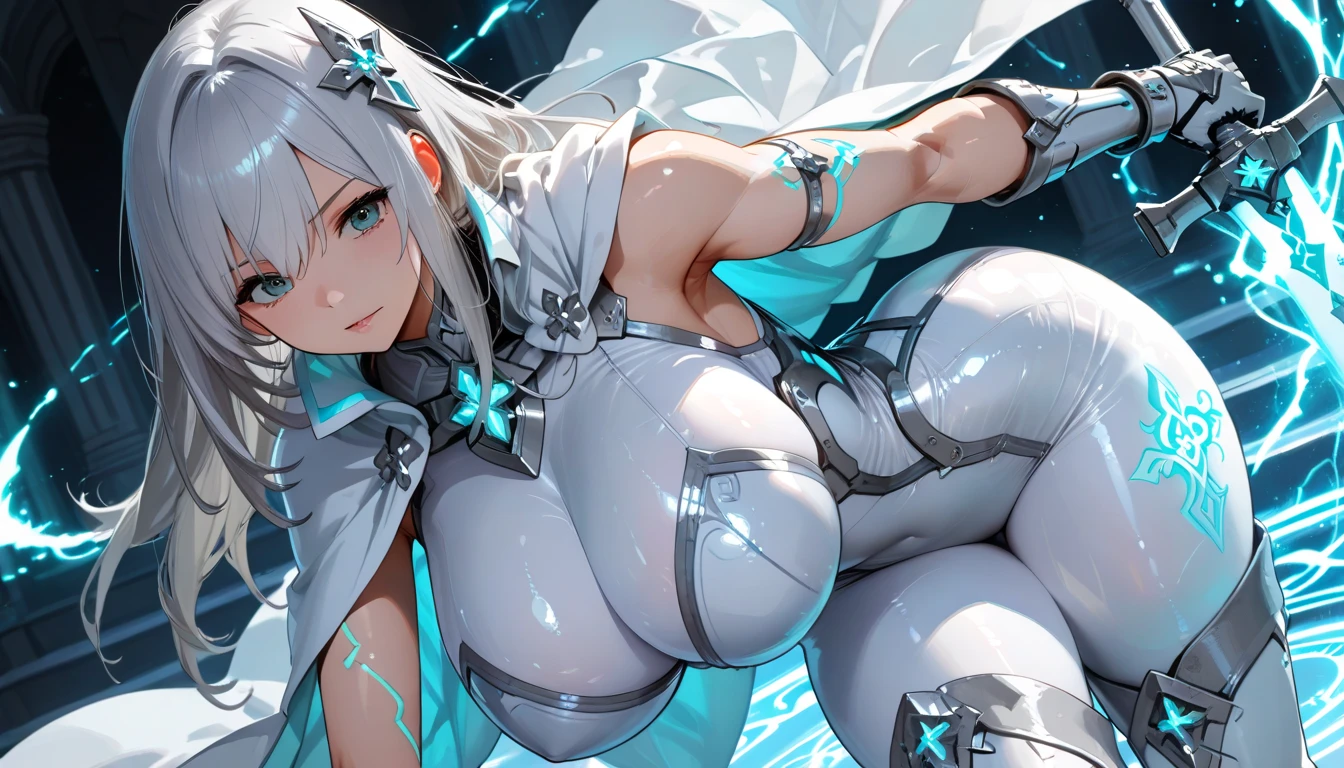 A woman with white hair, adorned in a futuristic outfit, stands in awe before a breathtakingly spiral galaxy, known as Ghailan! Her features are extraordinarily detailed, showcasing wrinkles, every strand of hair, and the intricacies of her clothing. Dressed in a dark, shimmering garment that accentuates her form, she embodies the essence of a dark goddess, boasting six arms that gracefully extend towards the vast expanse of stars.
This captivating image, brought to life by the brilliant artist Ke Jiusi, possesses a fractured and surreal style reminiscent of Wlop. The alien
