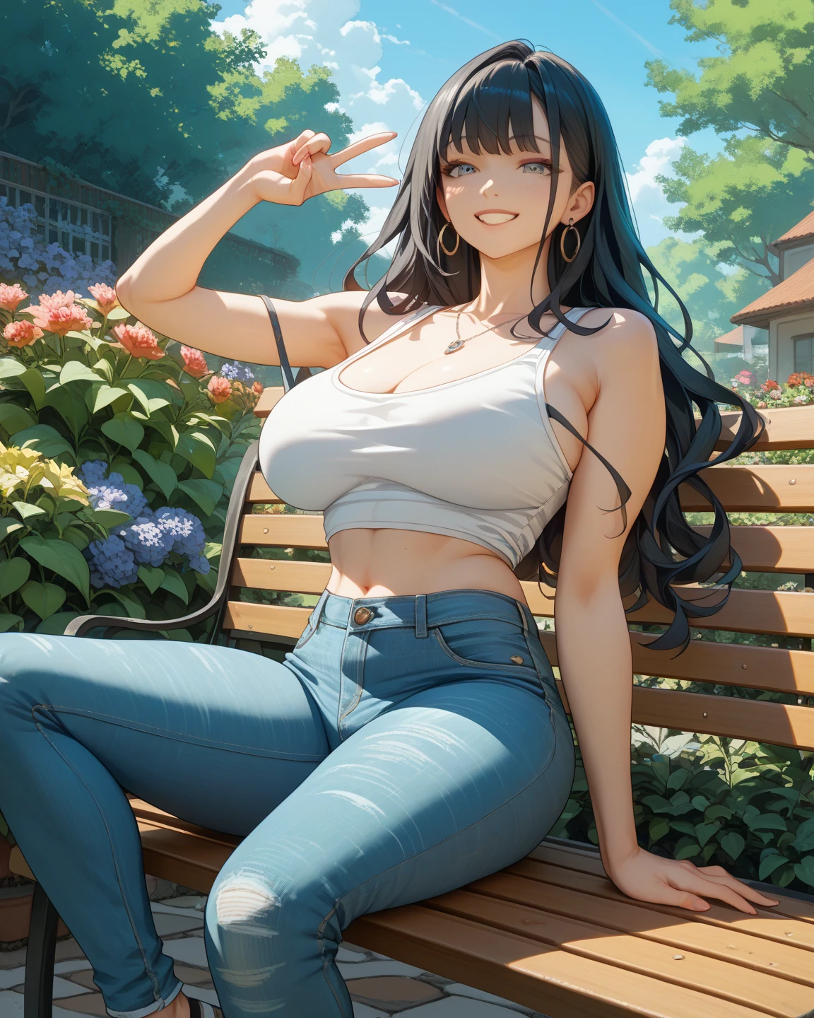 (Best quality, masterpiece: 1.2),  Thai girl, big boob sexy lady Cybernetics, Smiling sweetly, Casual outfit: 1.5, Short jeans: 1.5, Detailed facial expression: 1.5,

A Thai cybernetics girl radiating a sweet smile, wearing well-fitted short jeans that accentuate her slender figure. The intricate details of her cybernetic enhancements contrast starkly with her natural, radiant expression. The setting is balanced between natural and urban elements, suggesting a garden or park environment. The sunlight filters through the trees, casting dappled patterns on her body, adding depth and texture to the image. The vivid colors and sharp