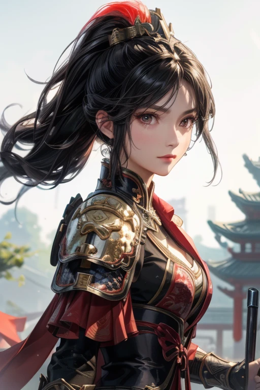 Han Dynasty landscape、Three Kingdoms、whole body、(Armor,4K,8k,high res,Great Performance:1.2)、very detailed, high res,HyperHD、studio lighting、ultra-fine painting、 sharp focus、 Physically Based Rendering、 very detailed explanation、  professional 、 of bright colors、Traditional Chinese painting technique、 Ambient light、 Bright contrasting colors、very detailed eyes and face、 attention to beautiful details、 Light on the face、Girl Wearing Chinese Silver Armor、eyes are green, perfect body, (((1 woman)))、( Pretty Woman Dress)、anatomically correct、 Dynamic Gesture、 I blew in the wind 、Chinese armour : 1.3、((black hair))