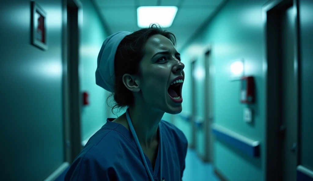 Indian beautiful nurse shouting and crying badly with face blood
