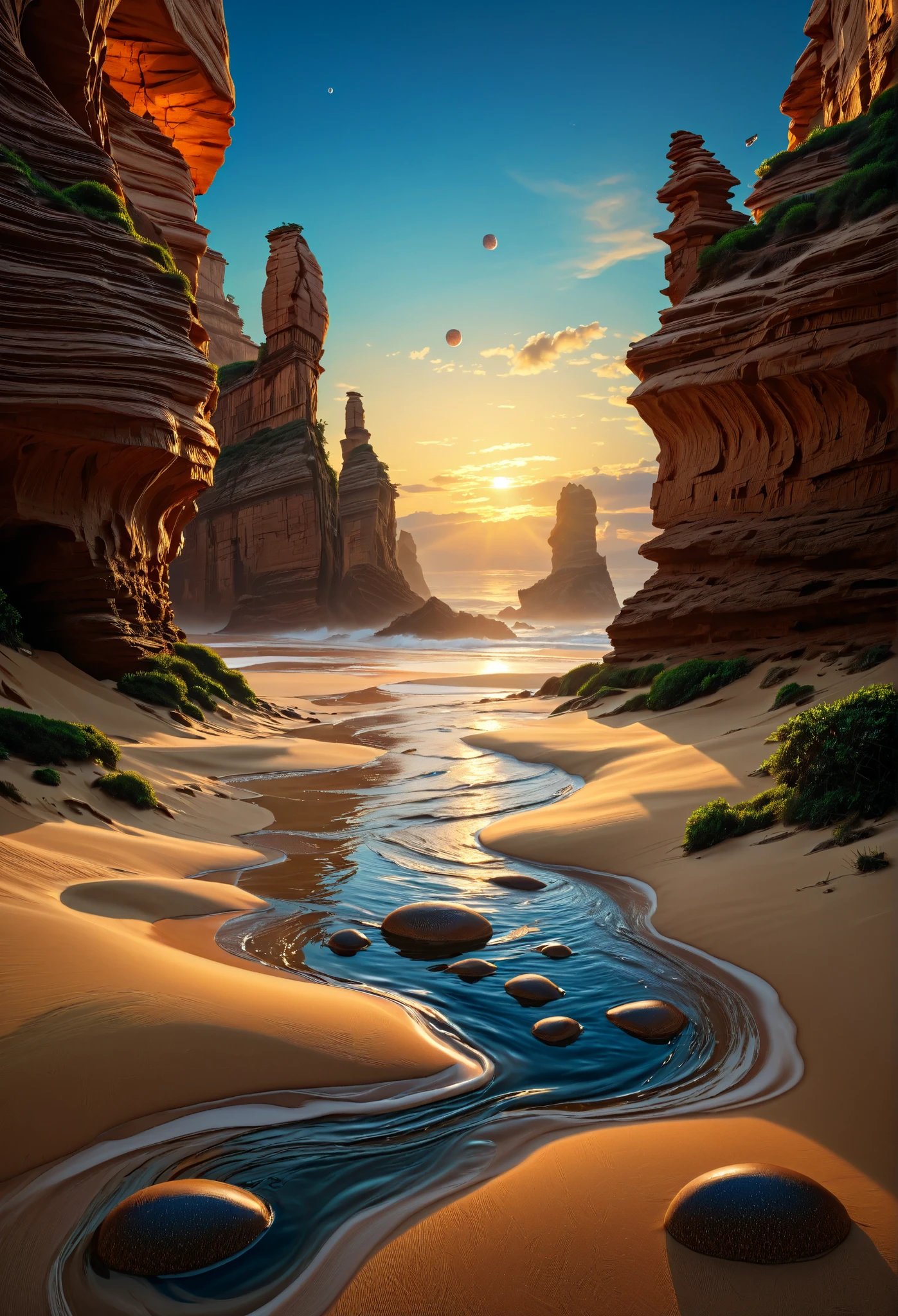 (top quality,4K,8k,high resolution,masterpiece:1.2),ultra detail,(realistic,photorealistic,photo-realistic:1.37), Digital Art by IrinaKapi , surrealism, The Sands of Time , Splash, patterns,  floating objects , Famous,  Robert Bissell ,   Christopher Balaskas  , Keith Mallett,  Wassily Kandinsky,  Acrylic Painting , dreamy atmosphere, intricate details, A wonderful composition, Heavenly Beauty, mystical elements, Delightful Scenery, creatures from another world, Intricate Brushwork, 超realisticな風景,  fantastic images