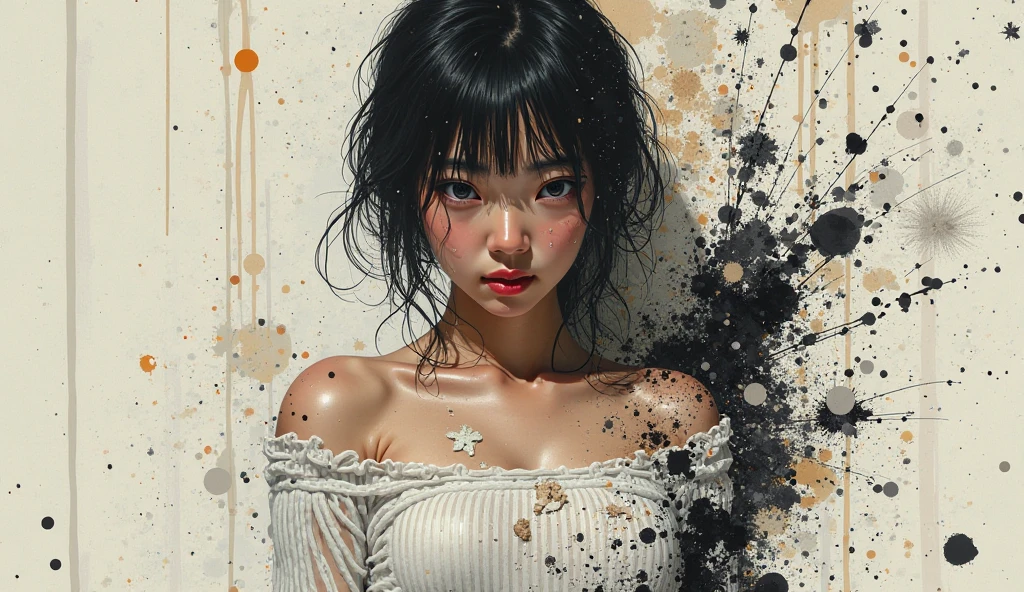 best image quality, masterpiece, super high resolution, (fidelity:1.4), photo, 1 girl, white shirt, torn jeans, white sneakers, dim, darkness, despair, pity, poor, movie, tears, teardrops, (torn clothes:1.5), (wet clothes:1.4), bare shoulders, real rain, wet hair,..