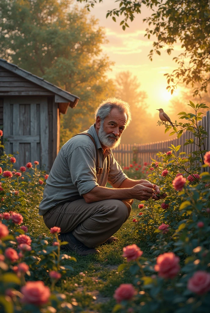 In the evening he does the gardening