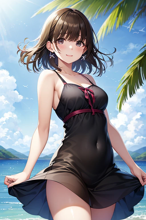 Yumi Fukuzawa、Shiny brown hair,Medium Hair, 、(( , Twin tails、)),Beautiful brown eyes、Sparkling eyes, fine grain、smile、Very fine eye、Very detailed顔, Very detailed目,Cowboy Shot、
(Photorealistic:1.4, 8k), Highest quality, masterpiece, 超High resolution, Perfect dynamic composition,Highest quality, Very detailed, Very delicate and beautiful, High resolution, Very detailedCG, masterpiece,
young woman, , smile, Roll up your skirt, A top with a sheer neckline, Ocean Beach, Giant Wave, moonlight