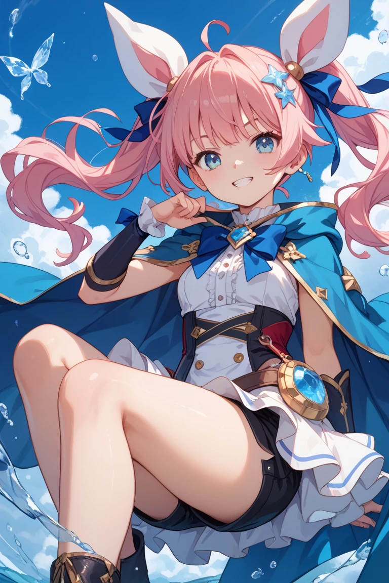 multicolored hair, hair over shoulder, ribbon, mole under eye, light smile, Surrealism, partially underwater shot, from below, 8k, super detail, UHD