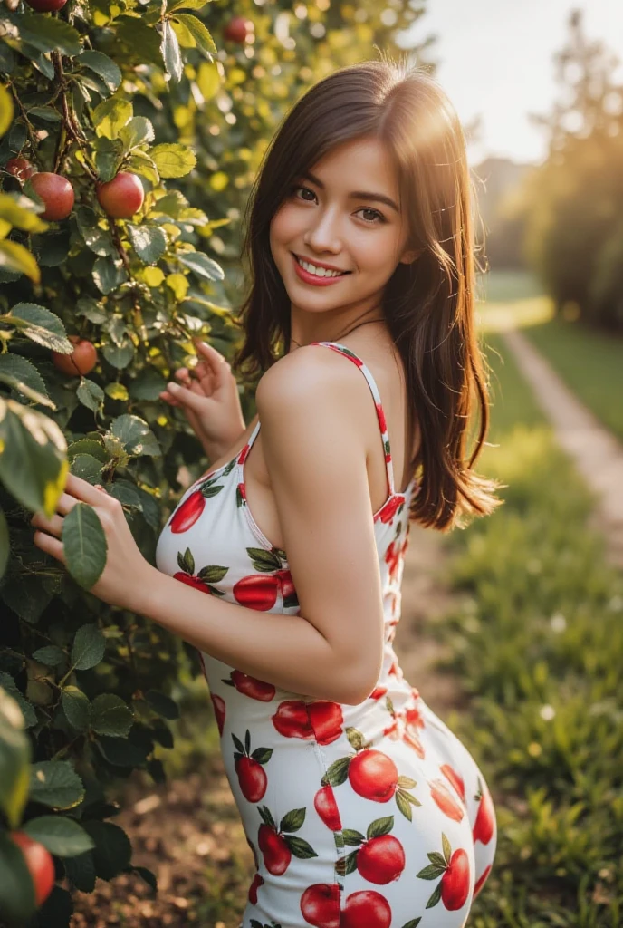 8k, masterpiece, RAW photo, best quality, photorealistic, extremely detailed CG unity 8k wallpaper, Depth of field, Cinematic Light, Lens Flare, Ray tracing, (extremely beautiful face, beautiful lips, beautiful eyes), intricate detail face, ((ultra detailed skin)) 2girls, in the dark, deep shadow, pretty Asian girl, idol, (very slim slender fit-muscled body:1.3), ((looking at viewer)),((big smile:1.3)), (best quality,ultra-detailed,realistic:1.37),portraits,beautiful young girl,youthful female model,riverbank and ((rocks)),Sweet girl clothes4, ((Silky Kukombo Floral Chiffon Dress)), ((flowers on ilky Kukombo Floral Chiffon Dress)), jewelry, Sitting in a waterfall and apple orchards, sitting posture, ((Sitting on apple Orchards)), drenched all over,masterpiece,extremely detailed description,super fine painting,detailed face,slim figure, sexy angles, ((Stylish angles)), medium legs,playing in the water,smiling,brightest smile, ((River water floting on Middle of apple orchards)),((too many apples in orchards)), ((Apple trees in river)), ((many apple trees in river)), ((Full apple's in apple trees)), ((more and more apples in trees)), ((Many apple's floting in river water)), ((apple orchards)), Many Red apples in orchards)),