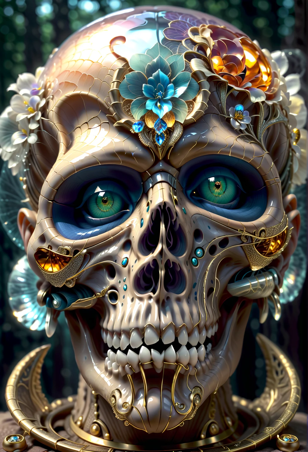 3D closeup of young handsome aristocrat - profile portrait with crown，Ram skull。Beautiful and complex Japanese crow, Fox mask and breadcrumbs Japanese kimono。a betta fish， jellyfish pheonix， Bio-luminescence， Plasma， icey， Eau， ventania， organism， Wu Ya and WLOP and works by Bippel and Greg Rutkovsky, creature00d, (Amber theme:0.7), mtu, mathematician,