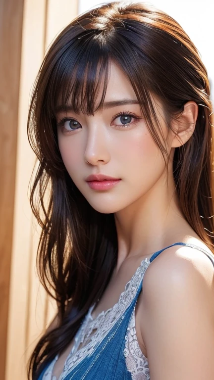 (((32k,high details,high detail、masterpiece,attention to detail,alone))),Raw photo & realistic atmosphere,beautiful dark blue eyes,detailed mouth,glossy lips,thin eyebrows,fine eyes、Soft white skin that shines in every detail、sheの深い黒色の目はとても美しいです,lip details、very beautiful face,very well-shaped face、lifelike face,shining beautiful lips,beautiful eyebrows,infinite reality, Realistic young gravure idol,she'she'she'she'she'she's a very cute woman , young gravure idol, young gravure idol, とても美しくてかわいい21 year old beautiful girl,incredibly beautiful and classy,21 year old beautiful girl,natural soft light,(shiny hair,,Beautiful and kind eyes:1.5),gentle smile,good shape big breasts,medium long hair,beautiful posture,no makeup,think ahead,bikini,Ocean,whole body,whole body写真,