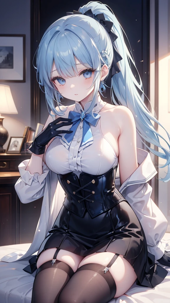Character Details:, - Gender: 1 Girl.
- Style: Anime, - Body Type: Attractive body, slim body, nice legs, slim tights, nice arms, nice shoulders. - Breast: ((Small Breast:1,5)), Cleavage, Nipple.
- Facial Features: Beautiful, Gorgeous, ager, Fresh, Young.
- Expression: Smile, Pink Blush on Face, Sexy Eyes, Sexy Look, Sweating, Innocent Look, Tipsy. - Hairstyle: Blunt Bangs, Long Hair. - Hair Color: Light Blue Hair.
- Clothing: Off Shoulder, stocking. - Body Pose: (Sitting). - Behaviour: Waiting, Want Something, Secretly.
- Accessories: Earrings., Environmental Details:, - Setting: Office Room., - Lighting: Natural Light., - Decoration: Modern Office Desk, Chair, Window, White Curtain, City View. Top view. pov, anime style, UHD, retina, masterpiece, accurate, anatomically correct, textured