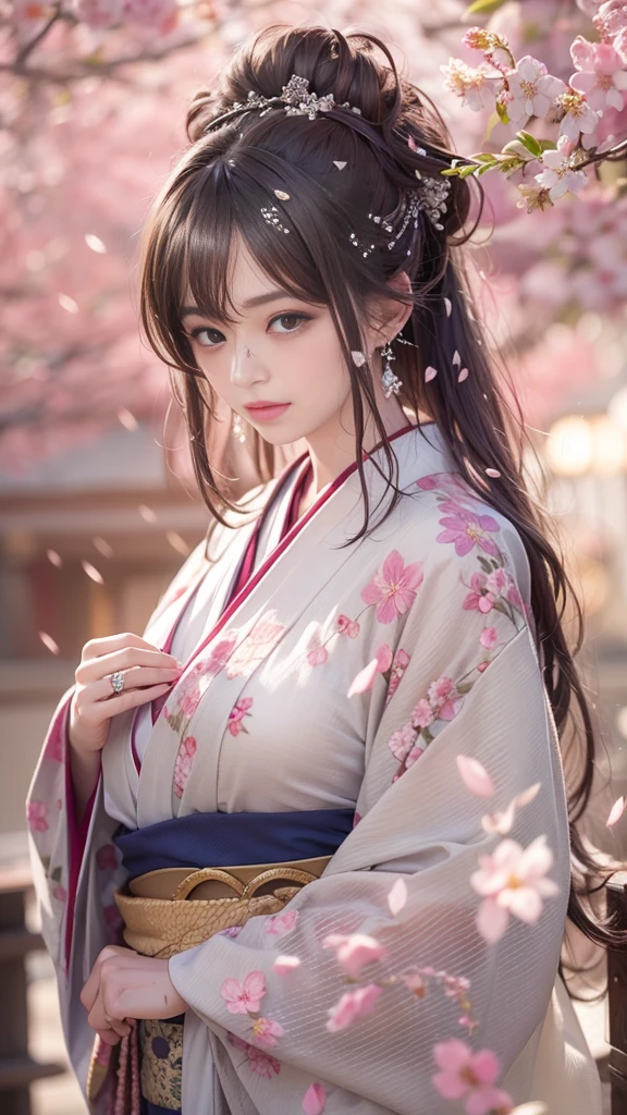 (32K, top quality, masterpiece, photorealistic, ultra high definition), ((Cherry Blossom Petals, Big Cherry Blossom Tree)), blurry background, very detailed skin and face textures:1.3, perfect dynamic composition:1.3, (Night at a shrine in the Edo period, Expression of futility:1.4, is crying, Heartbreaking :1.0), Slim Woman, perfect style for extra thick huge ??????, Beautiful and Sophisticated, Natural Makeup, Beautiful eyebrows, white skin, (I'm wearing a professional light-colored hakama, I have a bouquet of cherry blossoms), (very beautiful face:0.8, Beautiful ?????? Eyes:0.8, overly sensual:1.0, seductive:0.8),  AMAZING BEAUTY , ??????????????,   ????? gap, earrings, wedding rings, wet body, wet hair, after rain, drops of water on the skin, Solemn,  Spectacular 