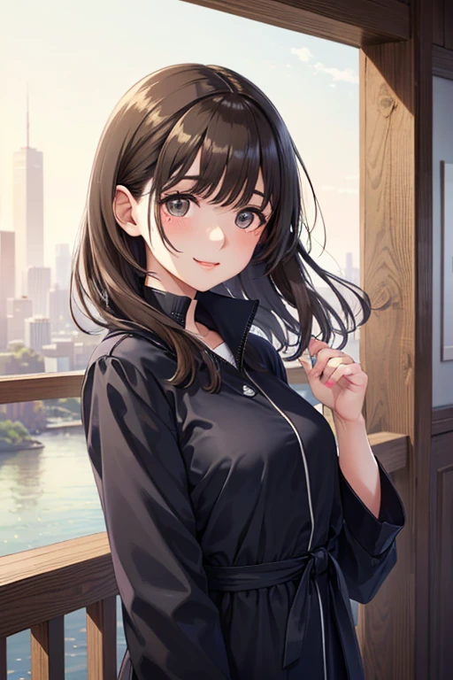 masterpiece、High resolution、High resolution、high quality、High resolution、10th generation woman、Braiding、Beautiful lipoist lips、Very large breasts、Courting face、Smiling with teeth showing、((near))、((Rubber Suit))、Near future city