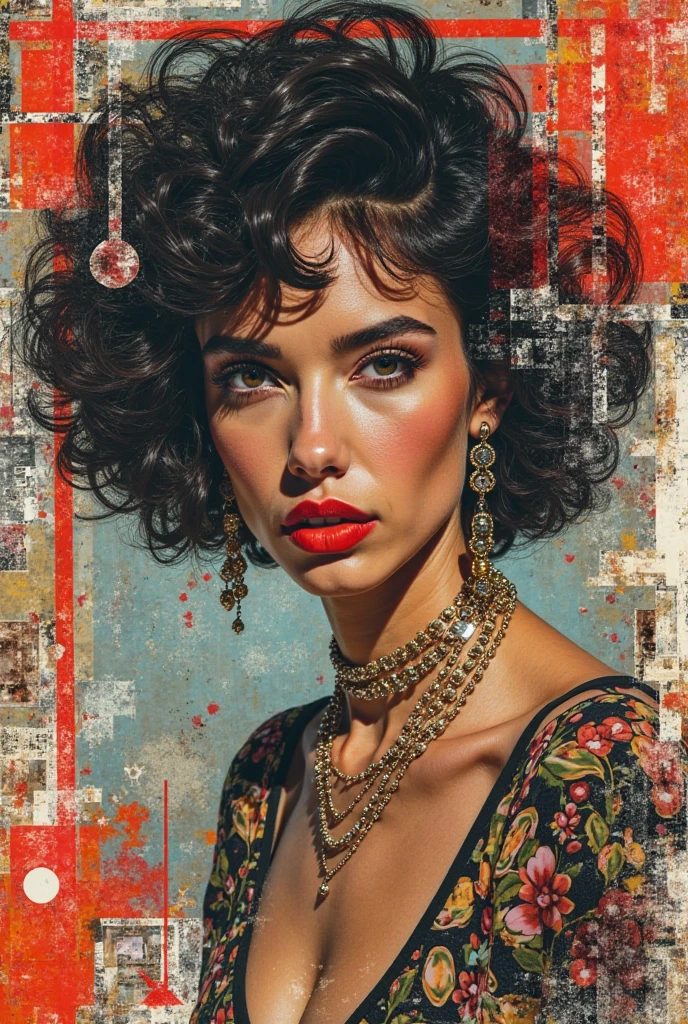 Please draw detailed and intricate collage art like the cover of a ８０' fashion magazine,