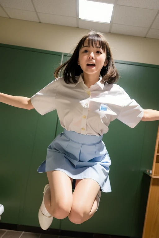 NSFW、Whiteware、Girls' high school tennis uniform in navy blue mini skirt、Navy blue bloomers、pose sensual、Squatting panty shots、Do not hide the lower body、(8K、top-quality、​masterpiece:1.3)、Brown Medium Layer Cut Hair、The best smile、Professional Writing、Photography Studio、white backgrounid、(Balloons are flying:1.4)、