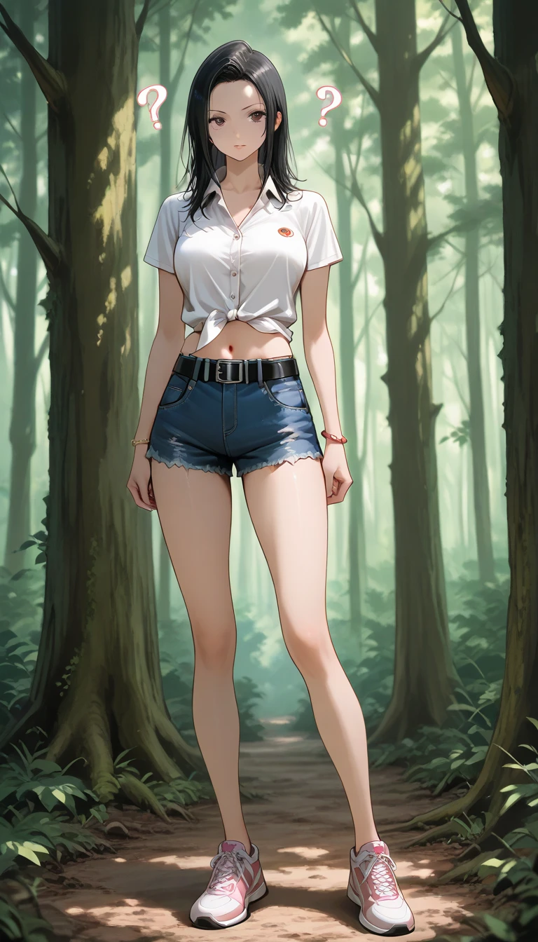 Anime girl in a white dress with a knife in the forest, anime goddess, loli in dress, blonde anime girl with long hair, Cute anime waifu in a nice dress, Seductive Anime Girl, Nico in white dress, Anime Best Girl, Beautiful anime girl, white haired god, a sexy maid in a magical forest, blonde - haired princess, (Flat color:0.9),(splendid:1.1),(masterpiece:1,2), top-quality, masterpiece, hight resolution, Source, highly detailed wallpaper, View Viewers,,(Solo:1.2), intriciate detail, 1 Navel, cocky expression, Sagging midchest, (Green eyes:1.3), (Green short hair:1.5), (dress shirts, Denim shorts, Sandals, Denim shorts:1.5), dress shirts, (Dynamic Pose, Dynamic Angle:1.2), skiny, (Against the backdrop of a misty forest:1.2) --auto