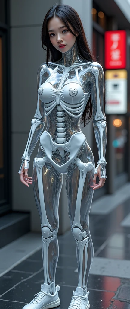(((masterpiece))), (((best quality))), ((Super detailed)), (Highly detailed CG illustrations), ((extremely delicate and beautiful)),(Cute and delicate face),movie lighting,((1机械女孩)),alone,Full body female love,(Machine made joints:1.4),((mechanical limbs)),(blood vessels attached to tubes),((Mechanical vertebrae attached to the back)),((Mechanical cervical spine attachment to the neck)),(Wires and cables connected to the head and body:1.5),((((Standing in the center of the city))),Science fiction
