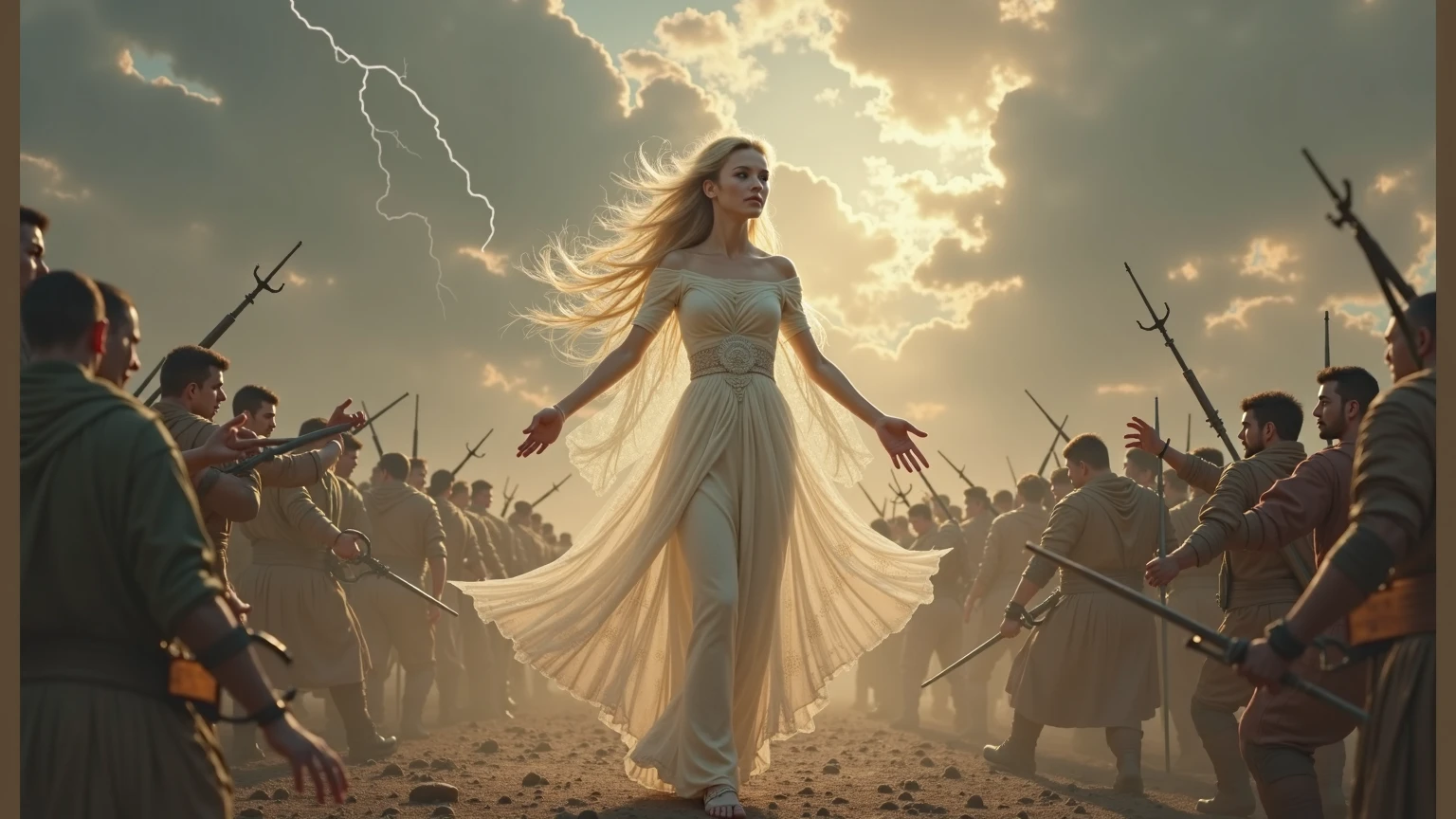 A petite goddess persuades war。Humans in conflict

