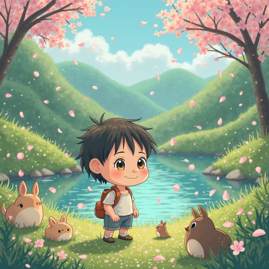Comment this image in Studio Ghibli style and background"