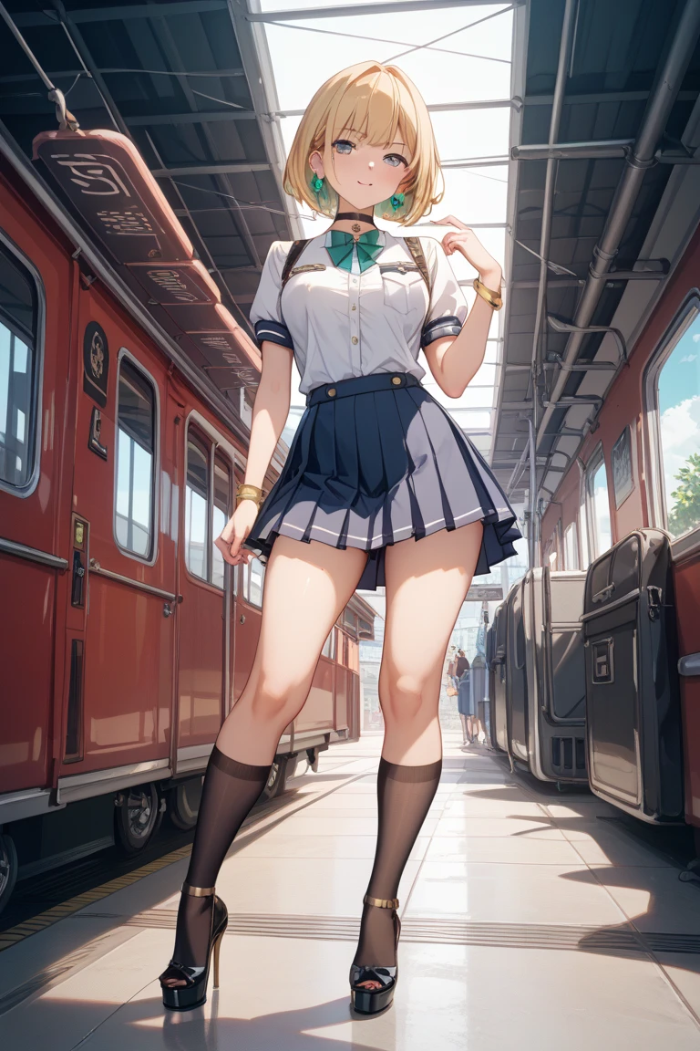 Elf,pants,Blonde,ribbon,uniform,skirt,train,Thighs,panties,uniform