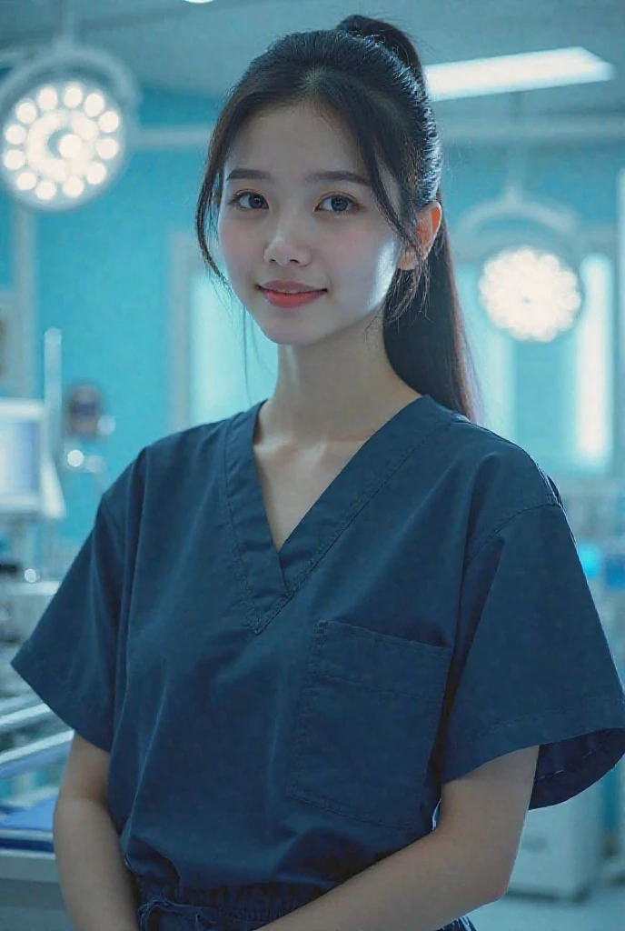 Make a girl age 24,outfit Dr in hspital during checking notes