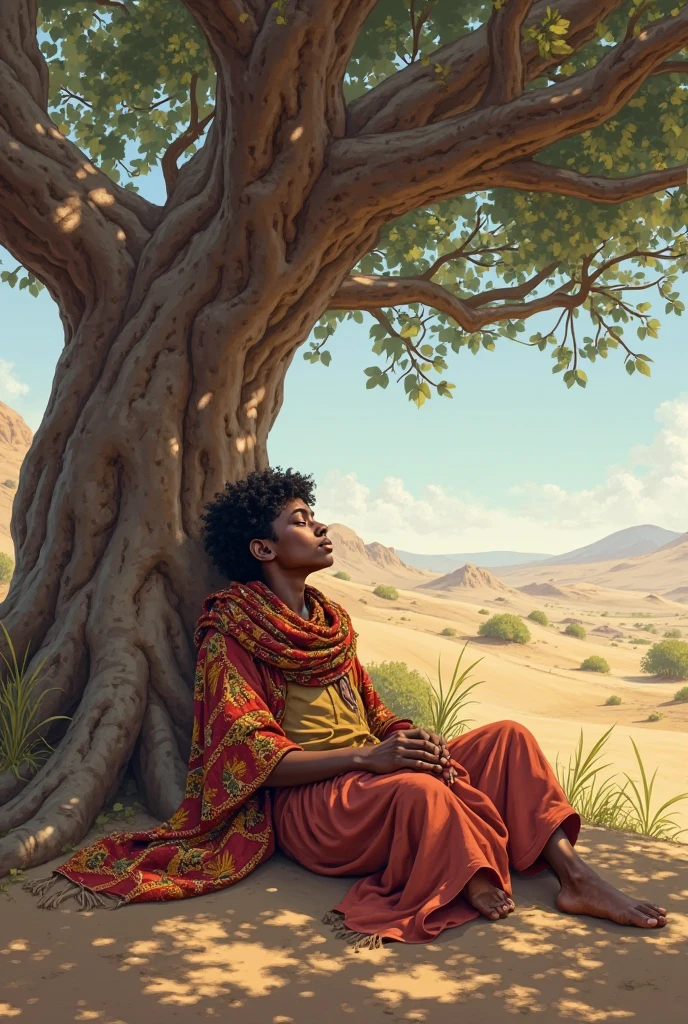 nomadic somali boy with under tree