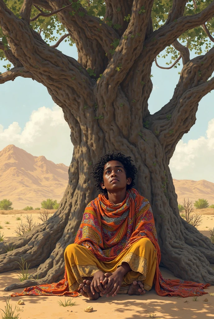 nomadic somali boy with under tree
